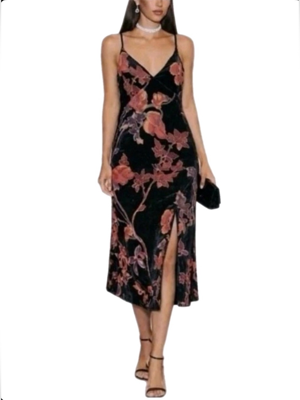NWT 10 Rachel Zoe Black Floral Burnout Floral Slip Midi Formal Evening Dress